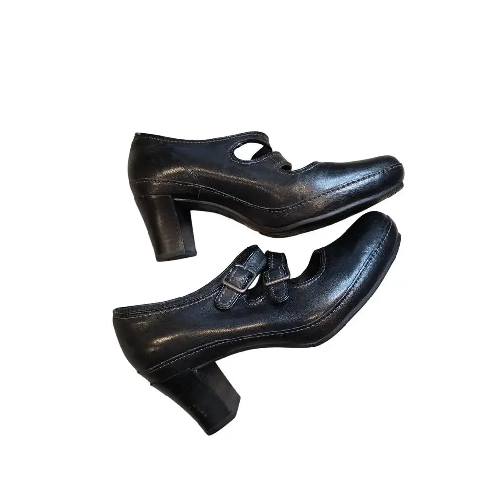 Clarks Artisan Black Double Straps Mary Janes Heel size‎ 7